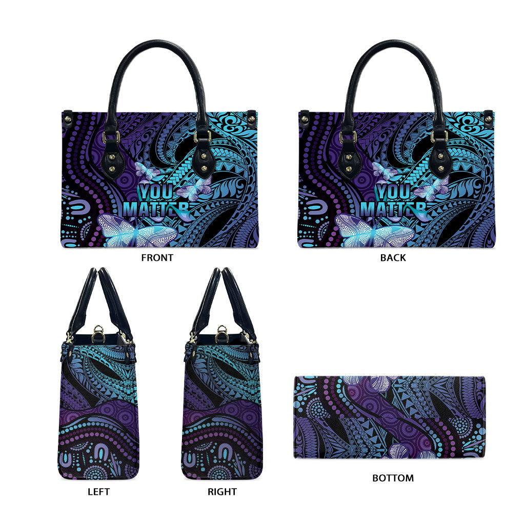 You Matter Suicide Prevention Leather Bag Butterfly Aboriginal Mix Polynesian Pattern