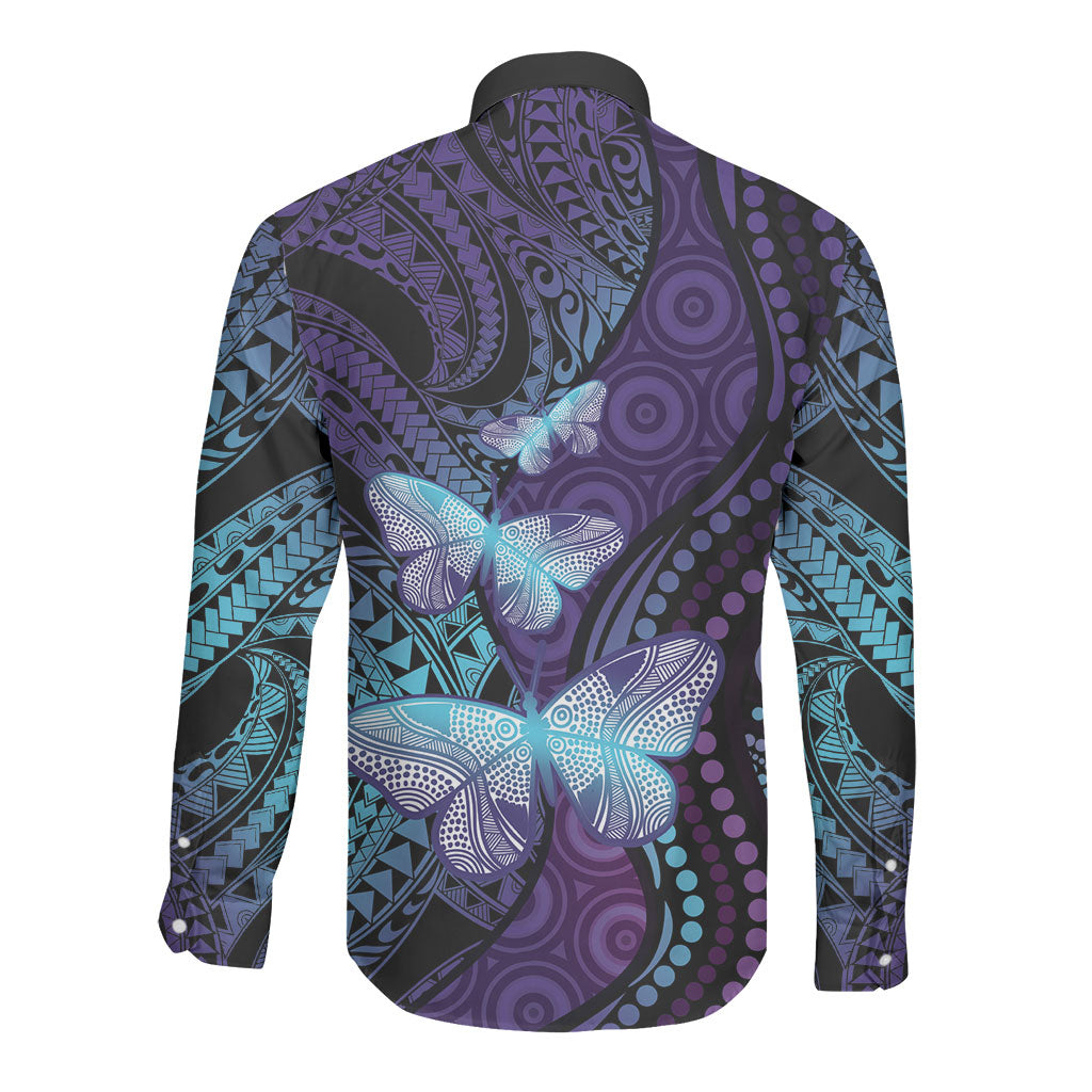 You Matter Suicide Prevention Long Sleeve Button Shirt Butterfly Aboriginal Mix Polynesian Pattern