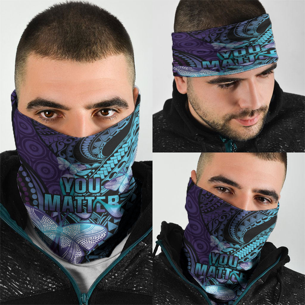 You Matter Suicide Prevention Neck Gaiter Butterfly Aboriginal Mix Polynesian Pattern