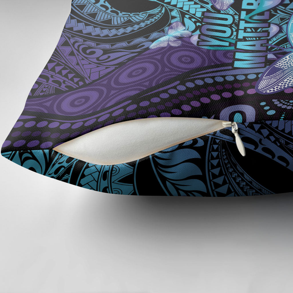 You Matter Suicide Prevention Pillow Cover Butterfly Aboriginal Mix Polynesian Pattern