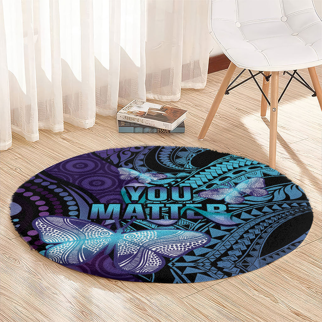 You Matter Suicide Prevention Round Carpet Butterfly Aboriginal Mix Polynesian Pattern