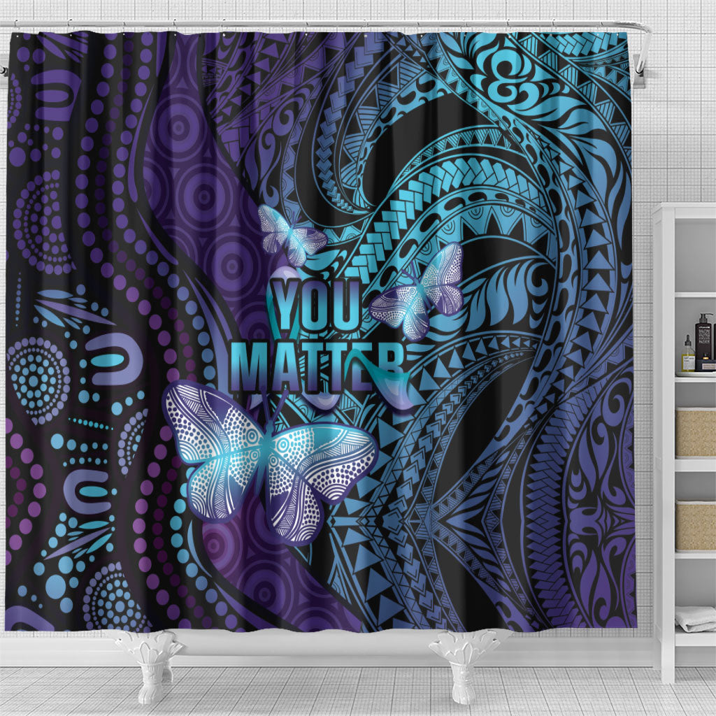 You Matter Suicide Prevention Shower Curtain Butterfly Aboriginal Mix Polynesian Pattern