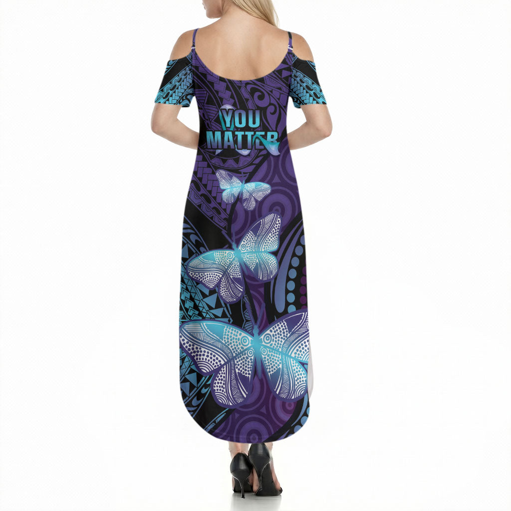 You Matter Suicide Prevention Summer Maxi Dress Butterfly Aboriginal Mix Polynesian Pattern