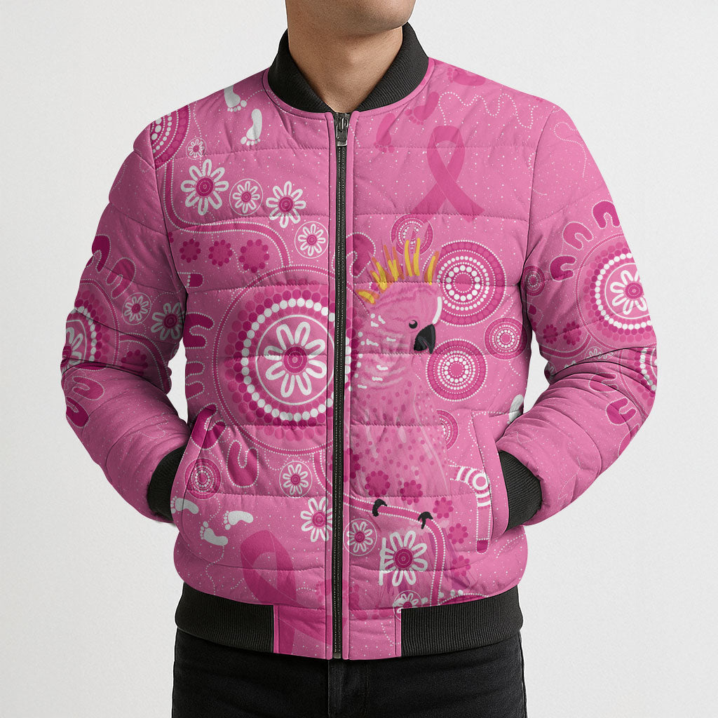 Pink Ribbon Australia Bomber Puffer Jacket Breast Cancer Support Aboriginal Cacatua leadbeateri
