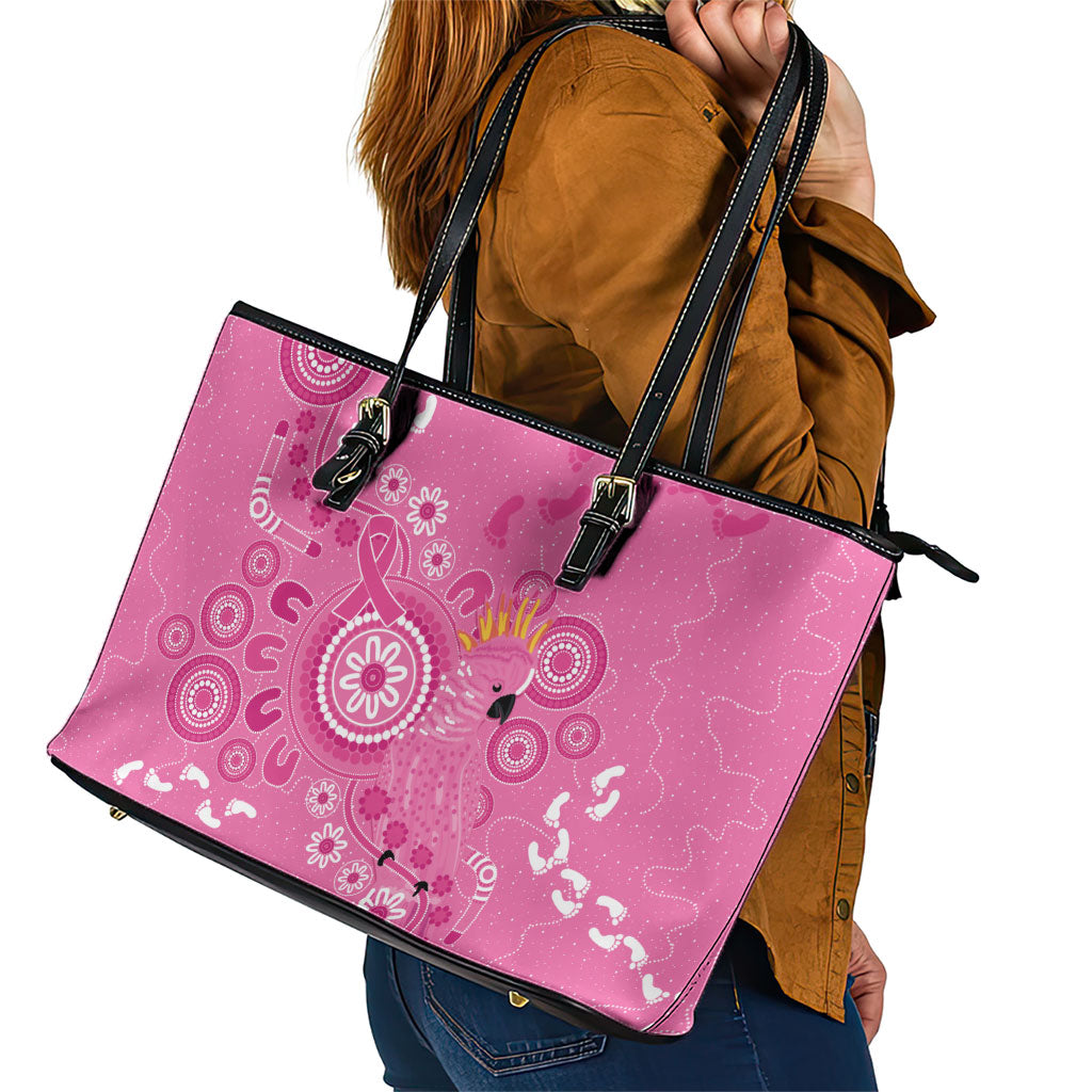 Pink Ribbon Australia Leather Tote Bag Breast Cancer Support Aboriginal Cacatua leadbeateri