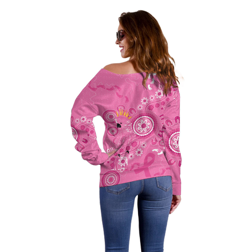 Pink Ribbon Australia Off Shoulder Sweater Breast Cancer Support Aboriginal Cacatua leadbeateri