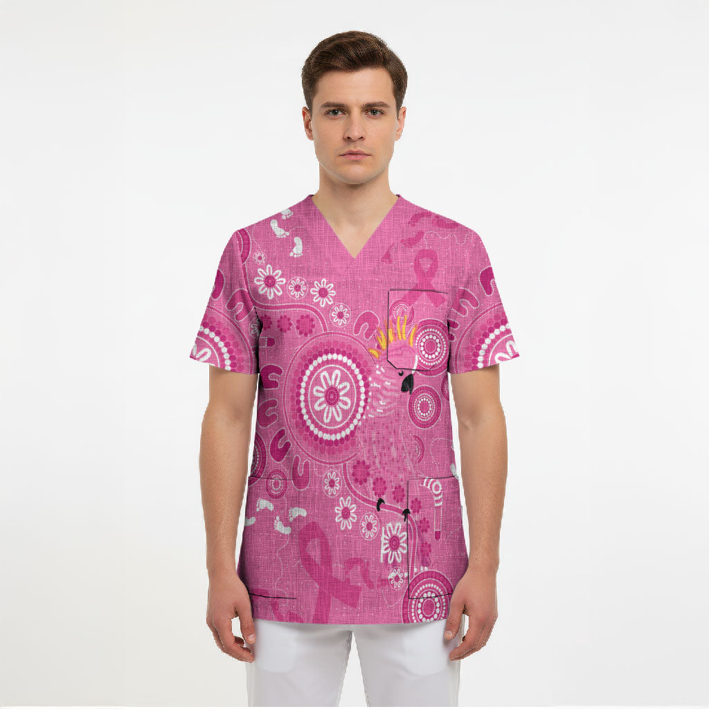 Pink Ribbon Australia Scrub Top Breast Cancer Support Aboriginal Cacatua leadbeateri