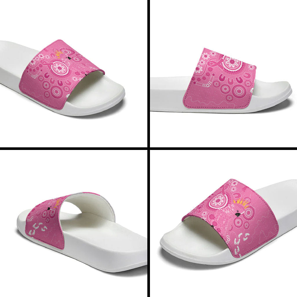 Pink Ribbon Australia Slide Sandals Breast Cancer Support Aboriginal Cacatua leadbeateri