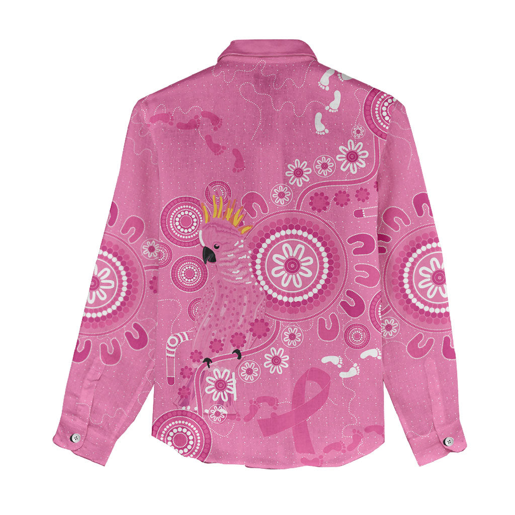 Pink Ribbon Australia Women Casual Shirt Breast Cancer Support Aboriginal Cacatua leadbeateri