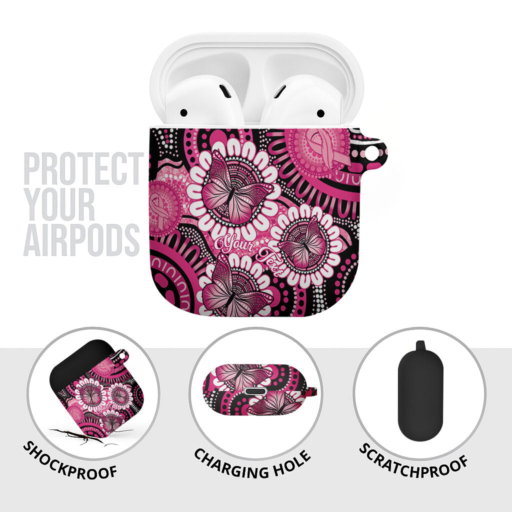 Personalised Australia Indigenous AirPods Case Breast Cancer Ribbon Think Pink - Black Version
