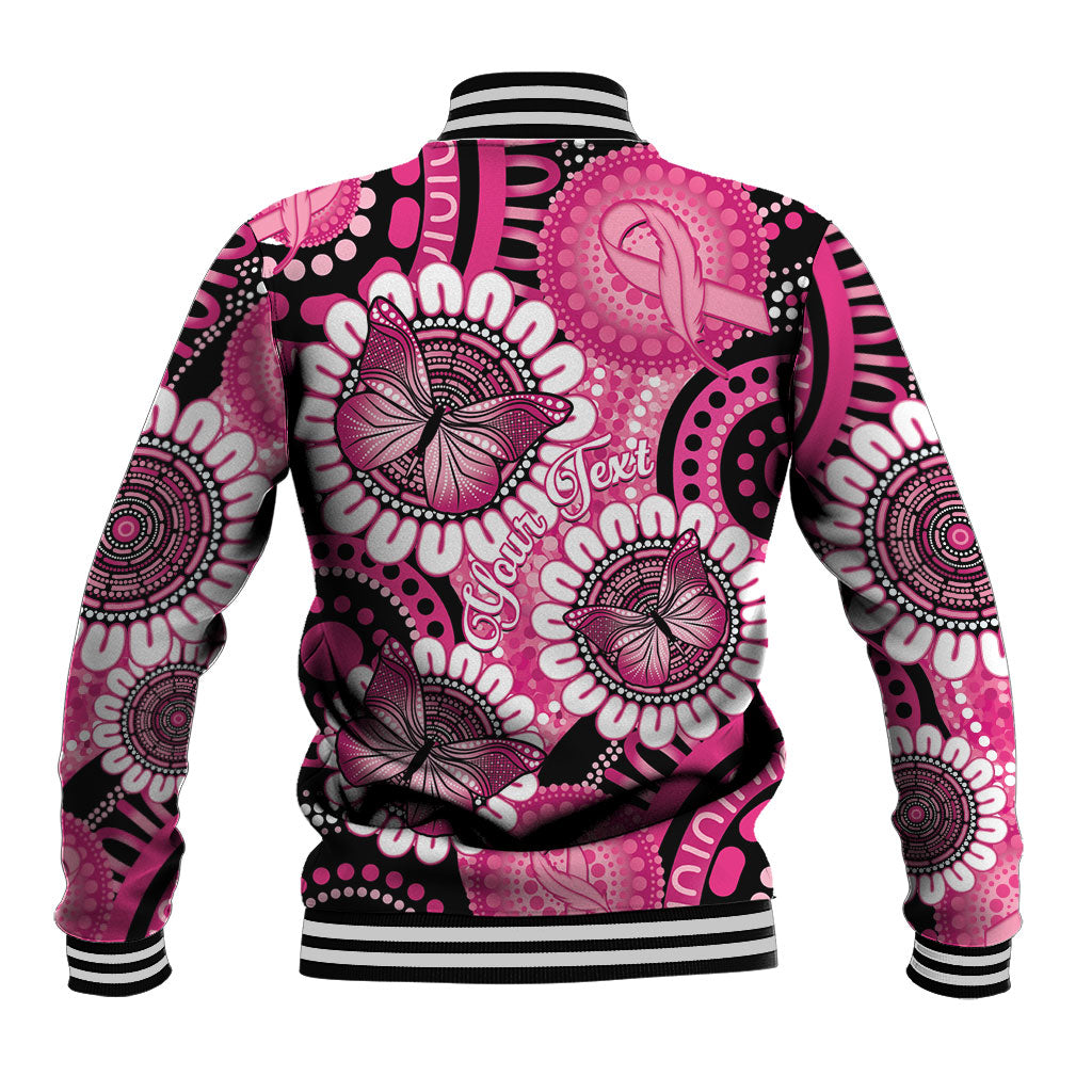 Personalised Australia Indigenous Baseball Jacket Breast Cancer Ribbon Think Pink - Black Version