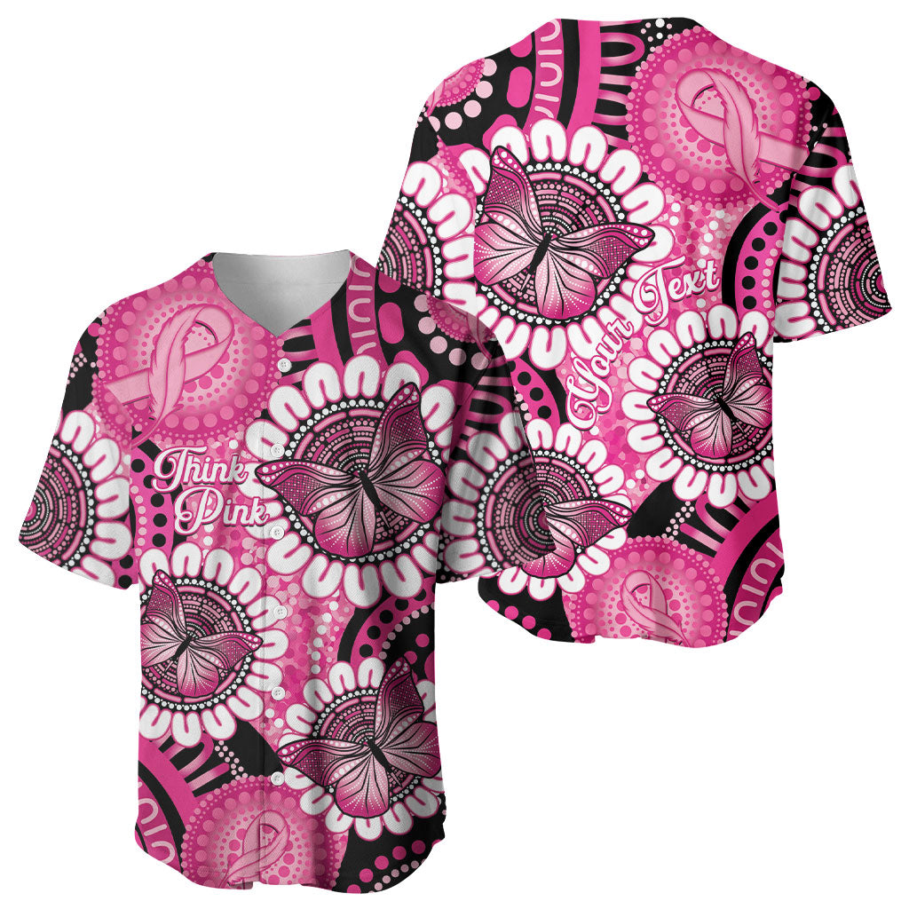 Personalised Australia Indigenous Baseball Jersey Breast Cancer Ribbon Think Pink - Black Version