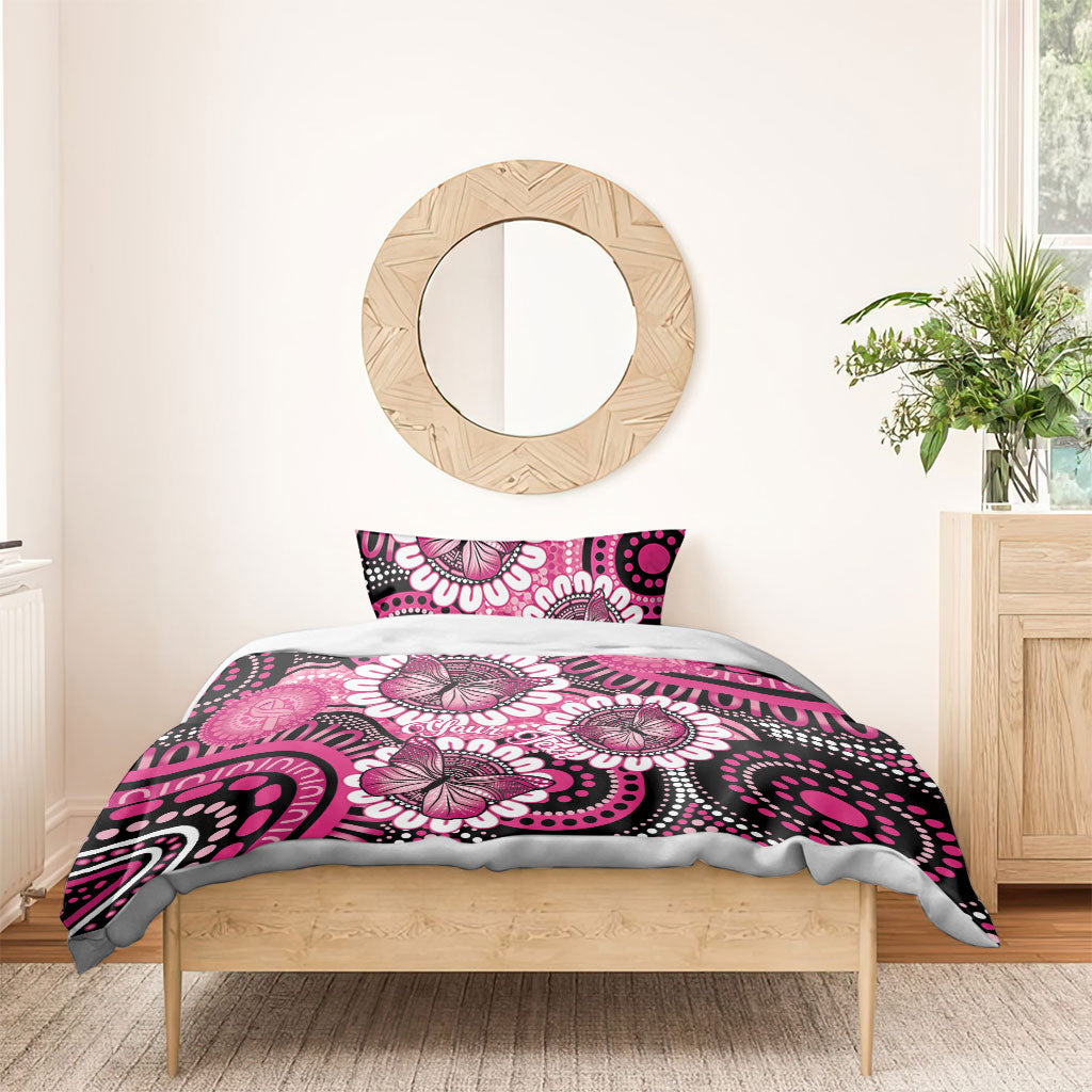 Personalised Australia Indigenous Bedding Set Breast Cancer Ribbon Think Pink - Black Version