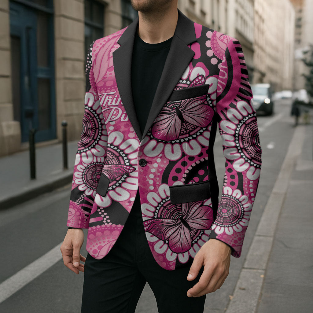 Personalised Australia Indigenous Blazer Breast Cancer Ribbon Think Pink - Black Version