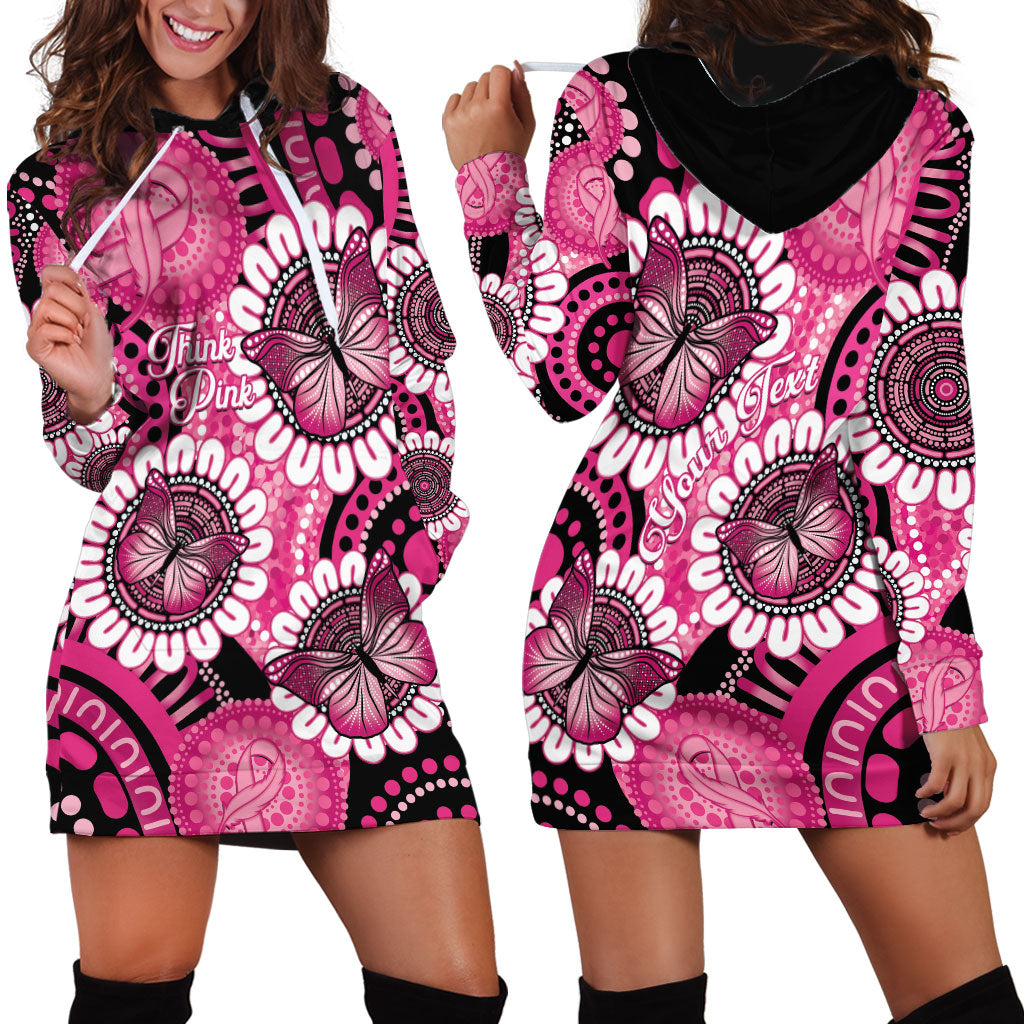 Personalised Australia Indigenous Hoodie Dress Breast Cancer Ribbon Think Pink - Black Version
