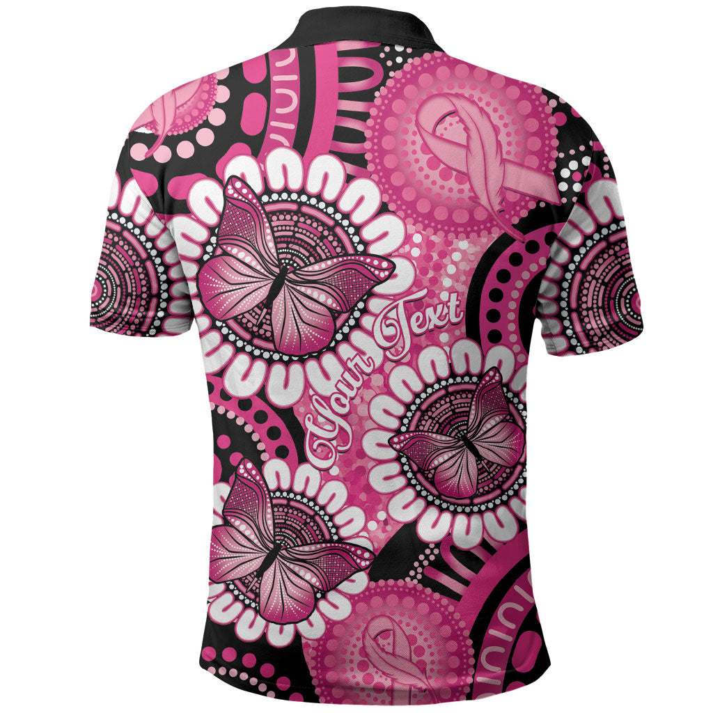 Personalised Australia Indigenous Polo Shirt Breast Cancer Ribbon Think Pink - Black Version