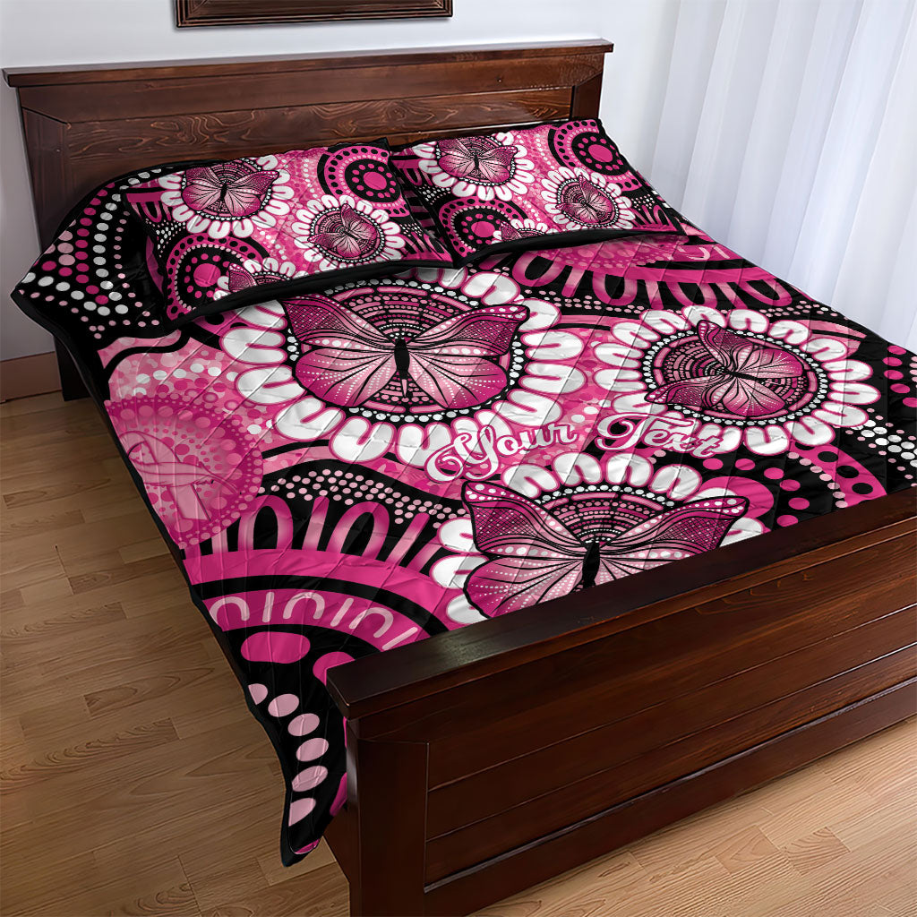 Personalised Australia Indigenous Quilt Bed Set Breast Cancer Ribbon Think Pink - Black Version