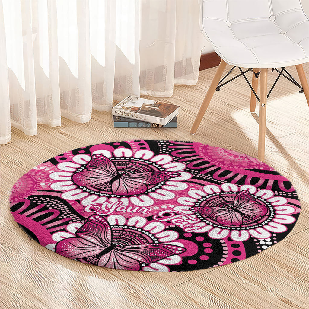 Personalised Australia Indigenous Round Carpet Breast Cancer Ribbon Think Pink - Black Version