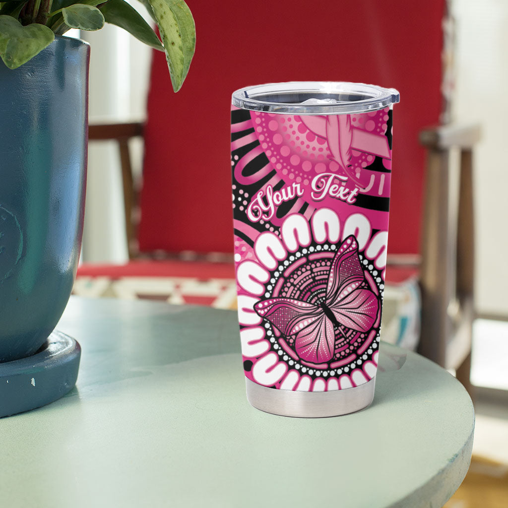 Personalised Australia Indigenous Tumbler Cup Breast Cancer Ribbon Think Pink - Black Version