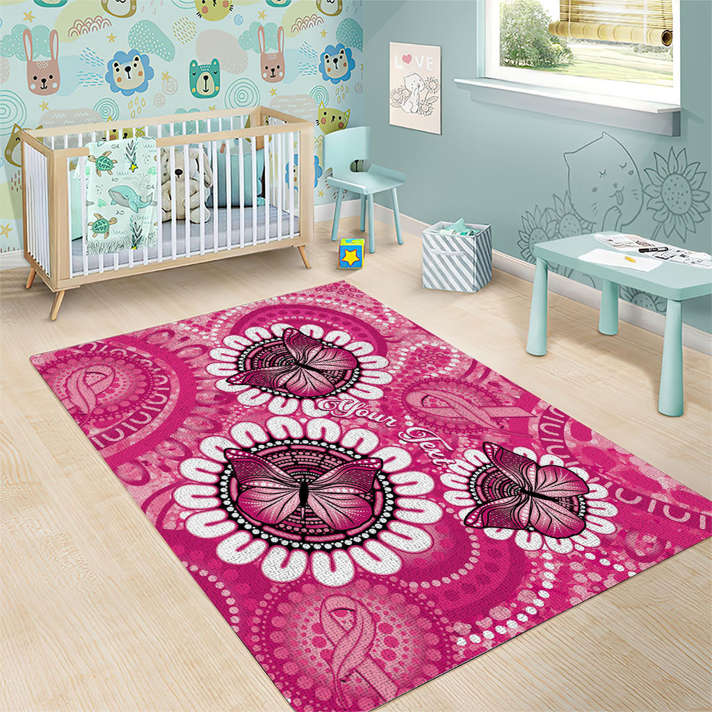Personalised Australia Indigenous Area Rug Breast Cancer Ribbon Think Pink - Pink Version