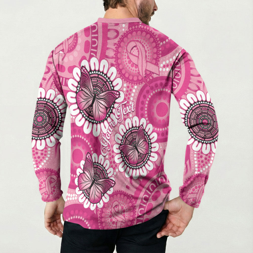Personalised Australia Indigenous Button Sweatshirt Breast Cancer Ribbon Think Pink - Pink Version