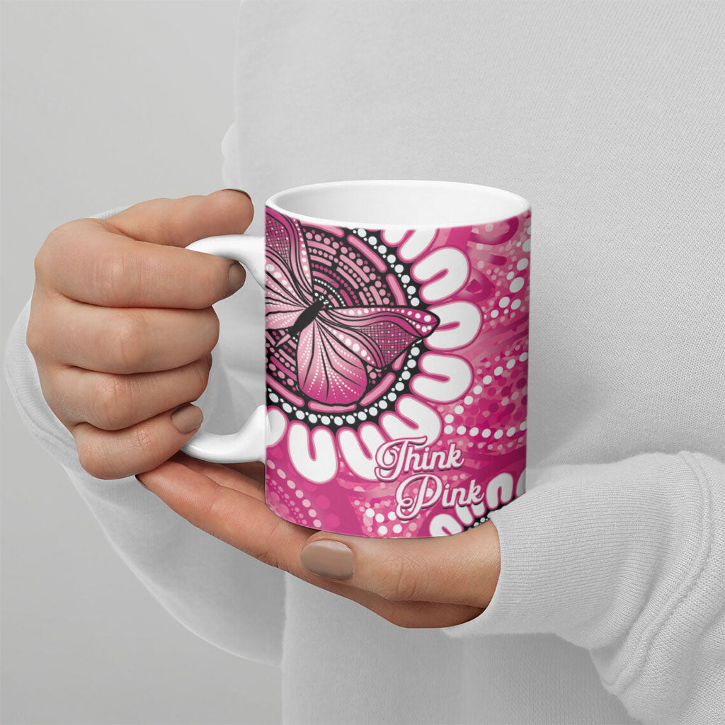 Personalised Australia Indigenous Ceramic Mug Breast Cancer Ribbon Think Pink - Pink Version