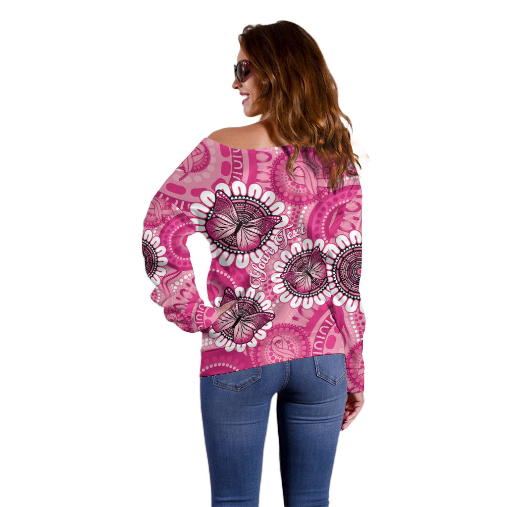 Personalised Australia Indigenous Off Shoulder Sweater Breast Cancer Ribbon Think Pink - Pink Version
