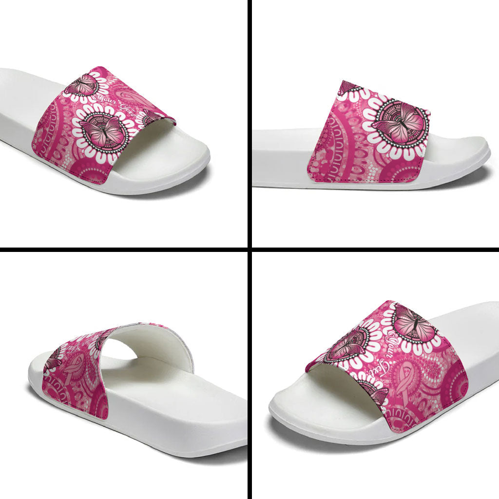 Personalised Australia Indigenous Slide Sandals Breast Cancer Ribbon Think Pink - Pink Version