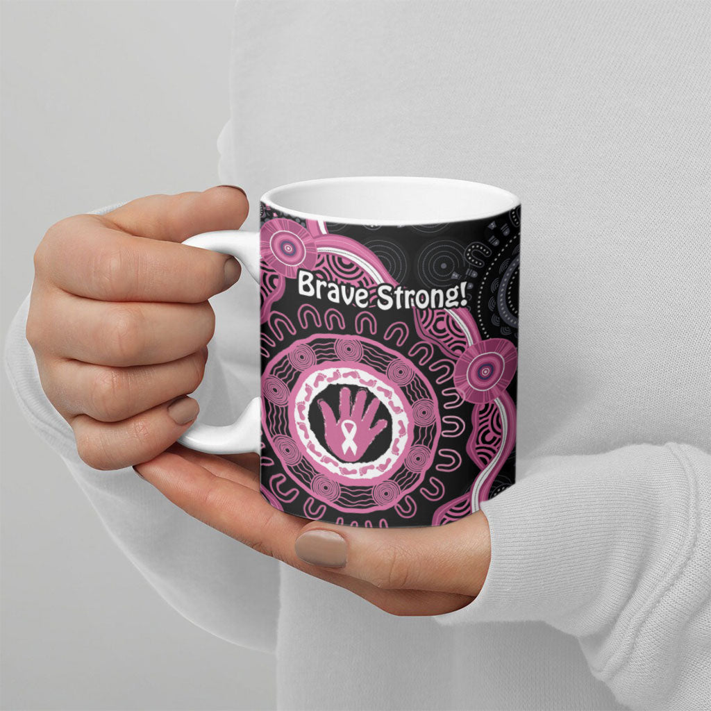 Personalised Australia Breast Cancer Support Ceramic Mug Brave Strong Aboriginal Art