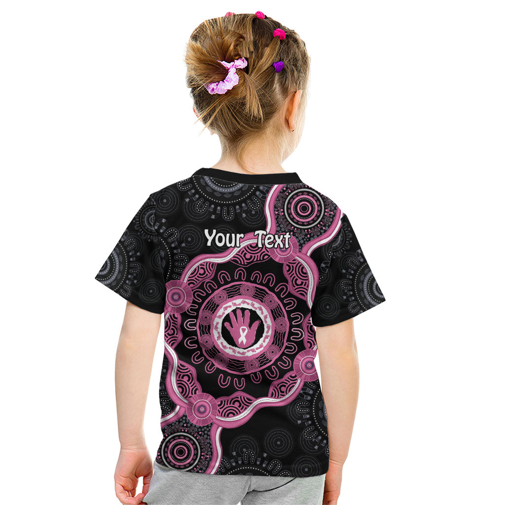 Personalised Australia Breast Cancer Support Kid T Shirt Brave Strong Aboriginal Art