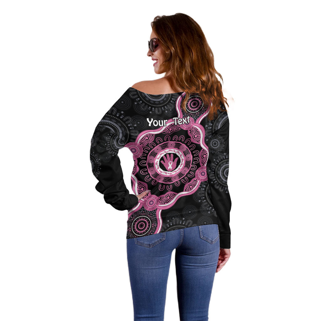 Personalised Australia Breast Cancer Support Off Shoulder Sweater Brave Strong Aboriginal Art