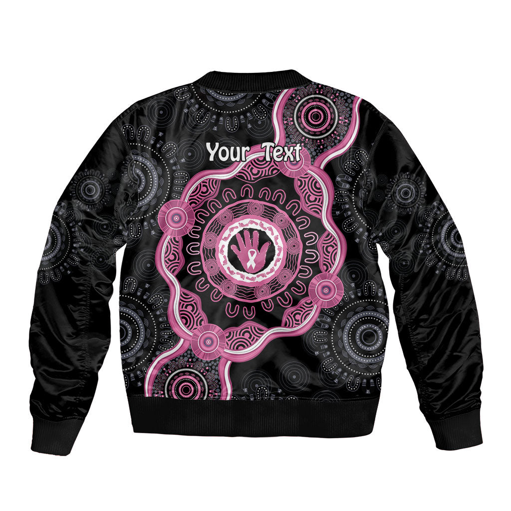 Personalised Australia Breast Cancer Support Sleeve Zip Bomber Jacket Brave Strong Aboriginal Art