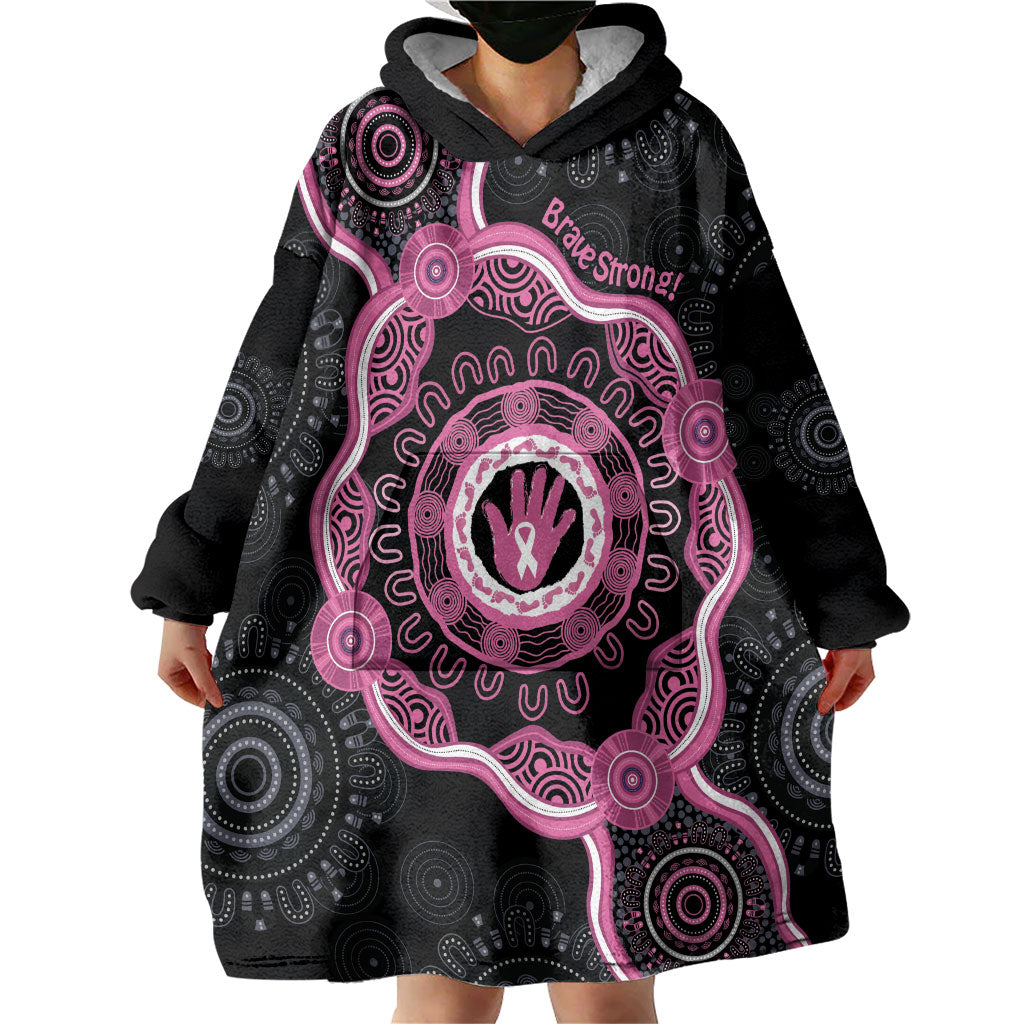 Personalised Australia Breast Cancer Support Wearable Blanket Hoodie Brave Strong Aboriginal Art