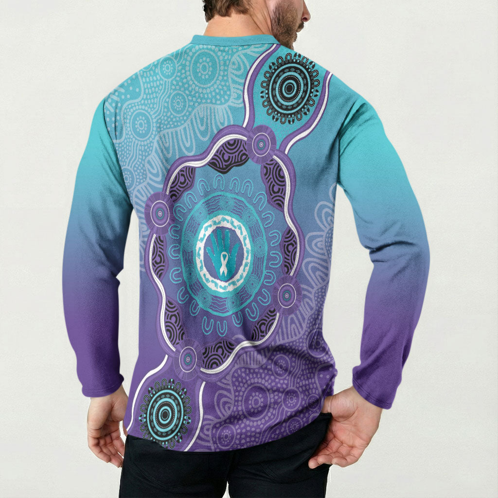 Australia Indigenous Button Sweatshirt Suicide Prevention Month Ribbon Aboriginal Art