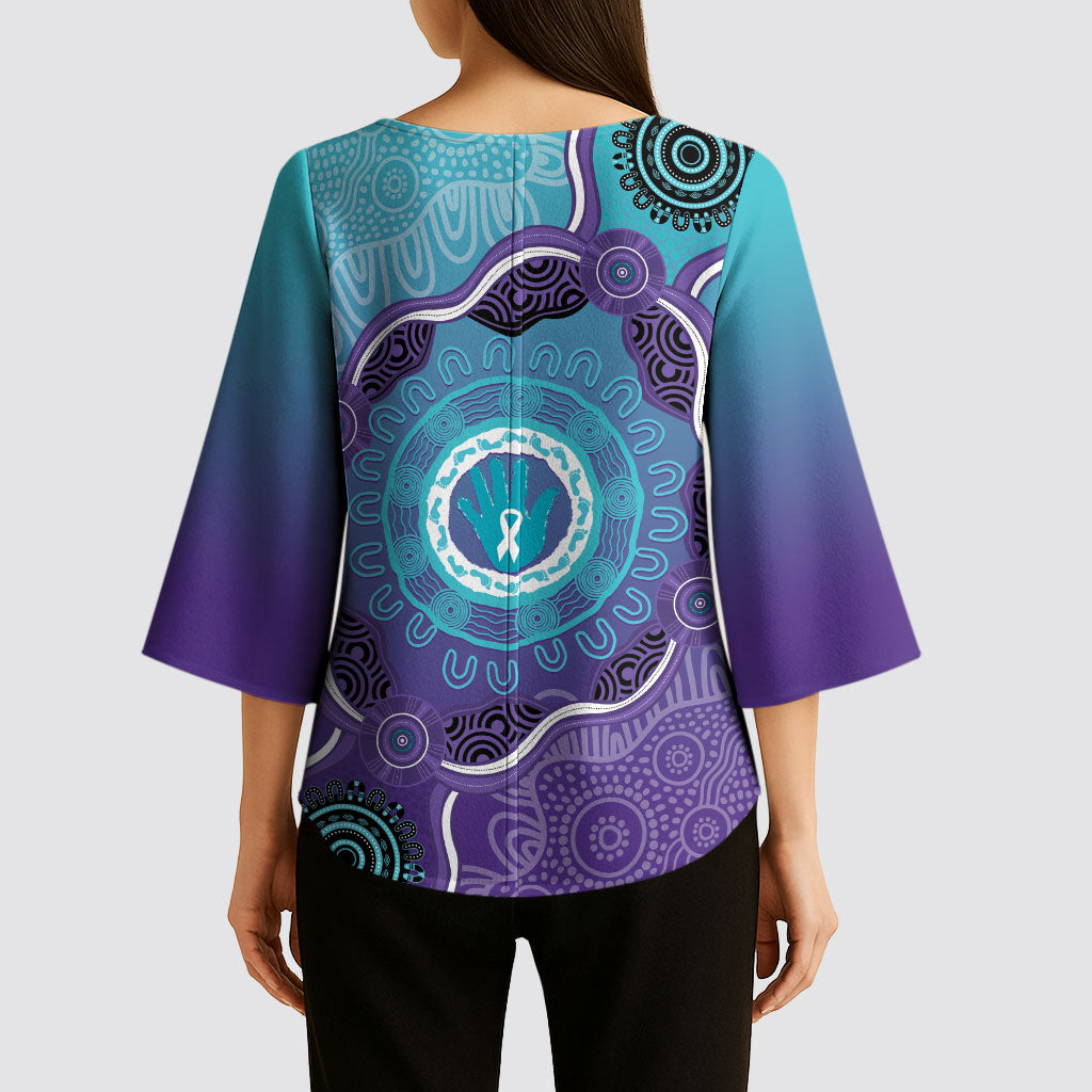 Australia Indigenous Kimono Sleeve Blouse Suicide Prevention Month Ribbon Aboriginal Art