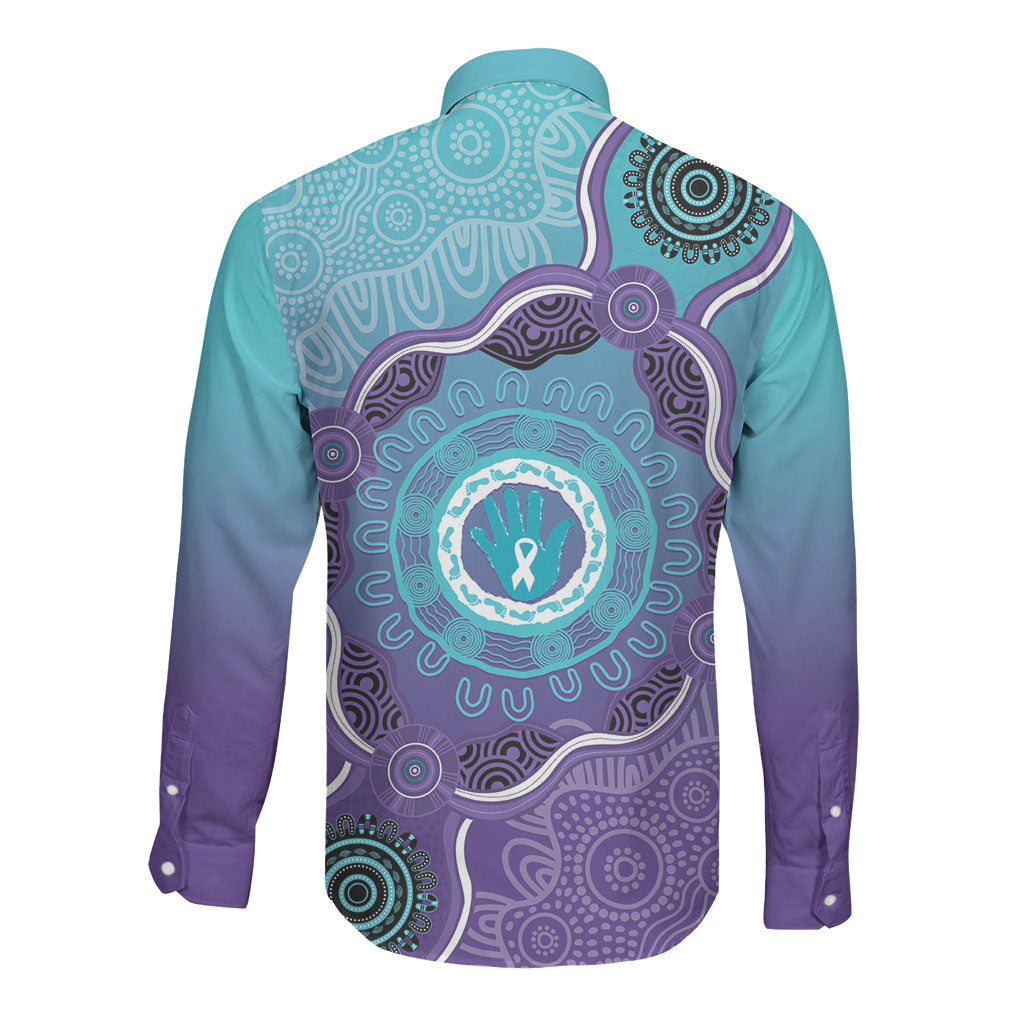 Australia Indigenous Long Sleeve Button Shirt Suicide Prevention Month Ribbon Aboriginal Art