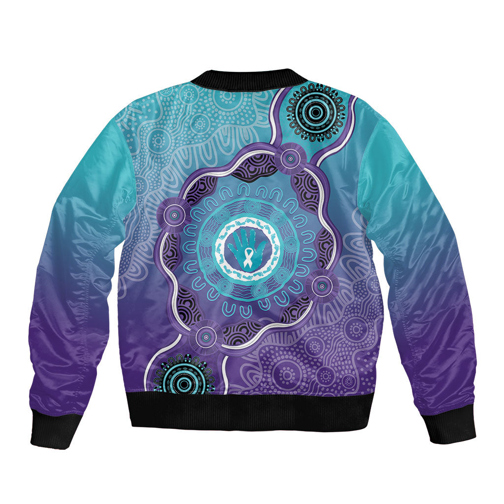 Australia Indigenous Sleeve Zip Bomber Jacket Suicide Prevention Month Ribbon Aboriginal Art