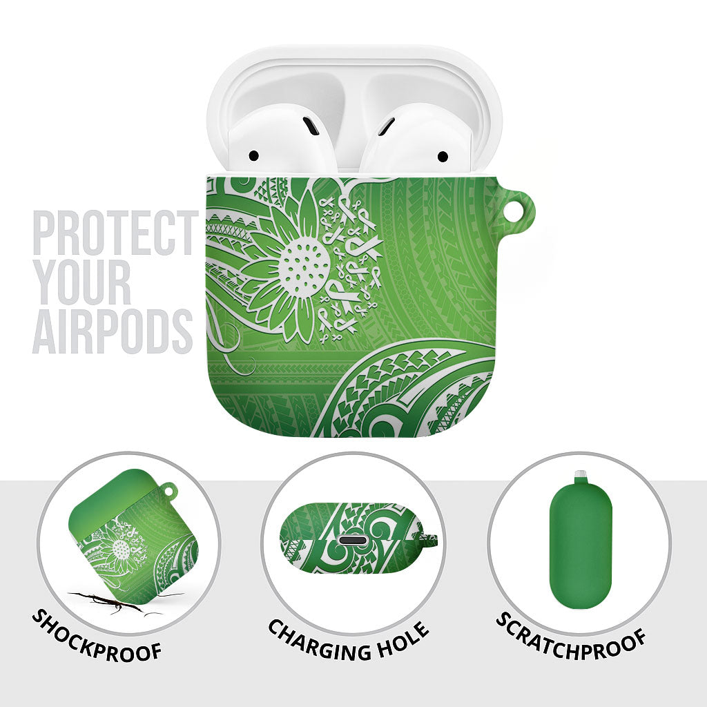 Polynesia Depression Support AirPods Case Sunflower Green Ribbons Polynesian Tattoo