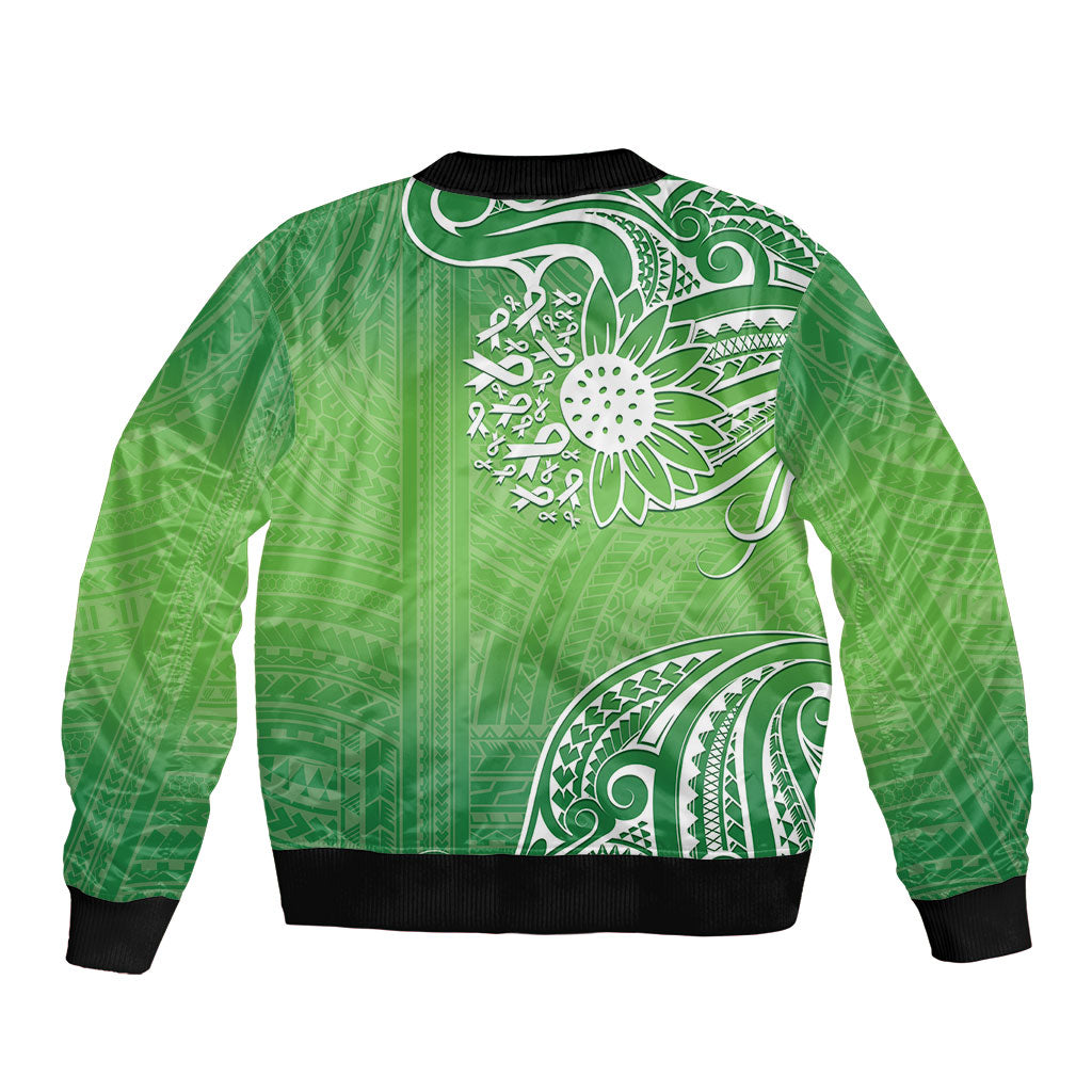 Polynesia Depression Support Bomber Jacket Sunflower Green Ribbons Polynesian Tattoo
