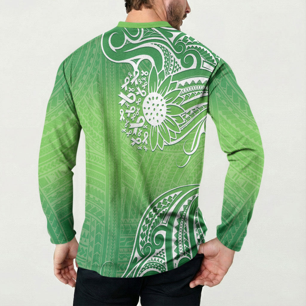 Polynesia Depression Support Button Sweatshirt Sunflower Green Ribbons Polynesian Tattoo