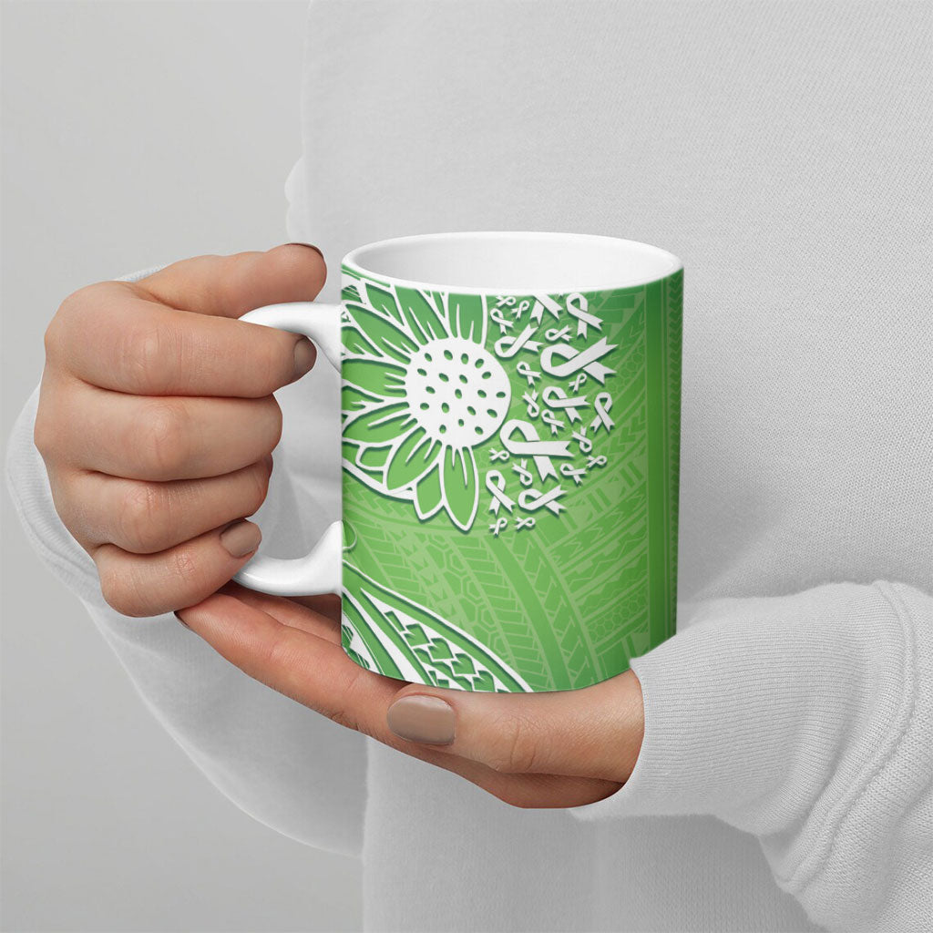 Polynesia Depression Support Ceramic Mug Sunflower Green Ribbons Polynesian Tattoo
