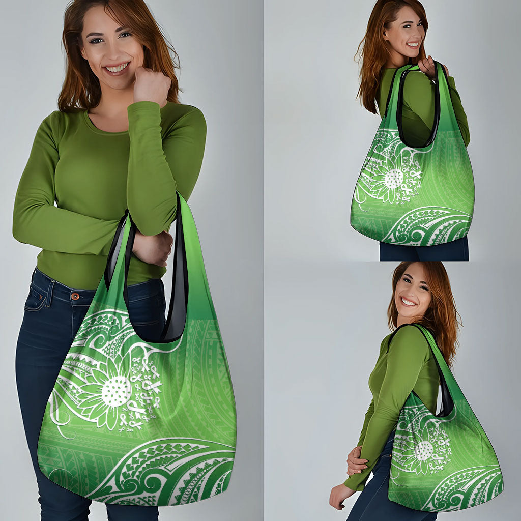 Polynesia Depression Support Grocery Bag Sunflower Green Ribbons Polynesian Tattoo