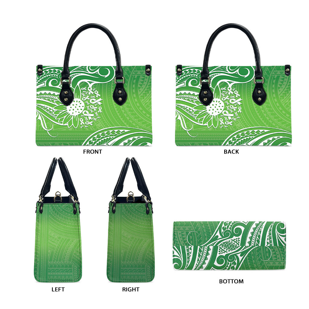 Polynesia Depression Support Leather Bag Sunflower Green Ribbons Polynesian Tattoo