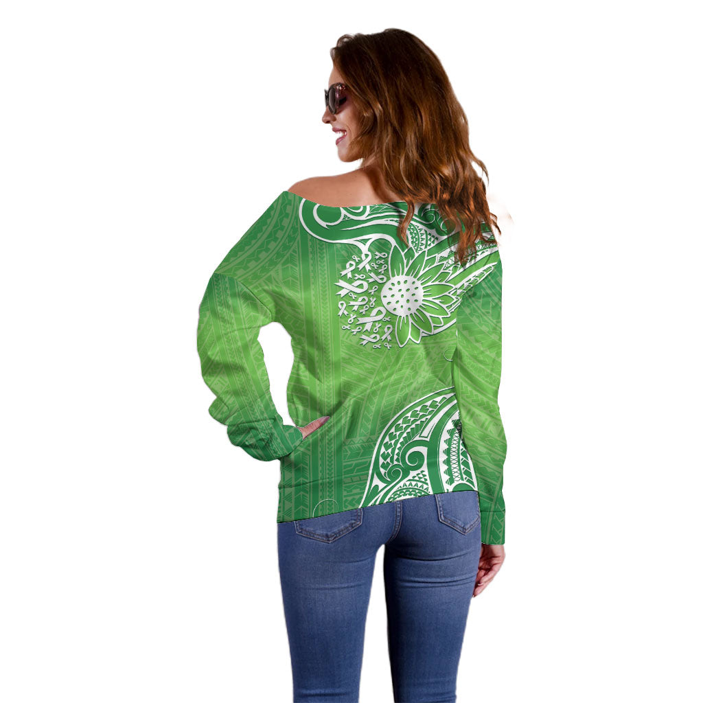 Polynesia Depression Support Off Shoulder Sweater Sunflower Green Ribbons Polynesian Tattoo