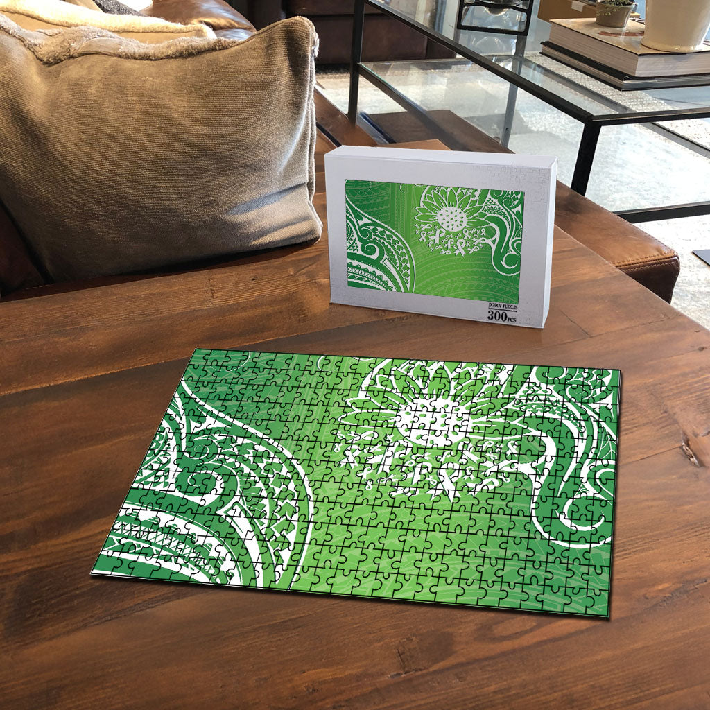 Polynesia Depression Support Puzzle Sunflower Green Ribbons Polynesian Tattoo