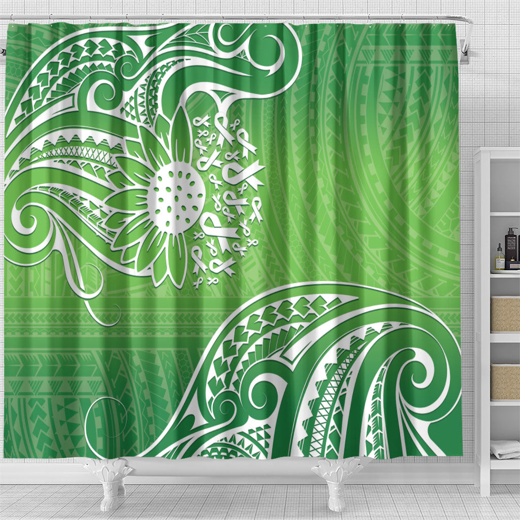 Polynesia Depression Support Shower Curtain Sunflower Green Ribbons Polynesian Tattoo