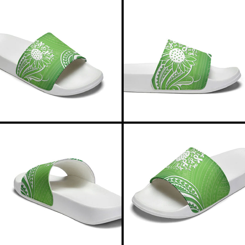 Polynesia Depression Support Slide Sandals Sunflower Green Ribbons Polynesian Tattoo