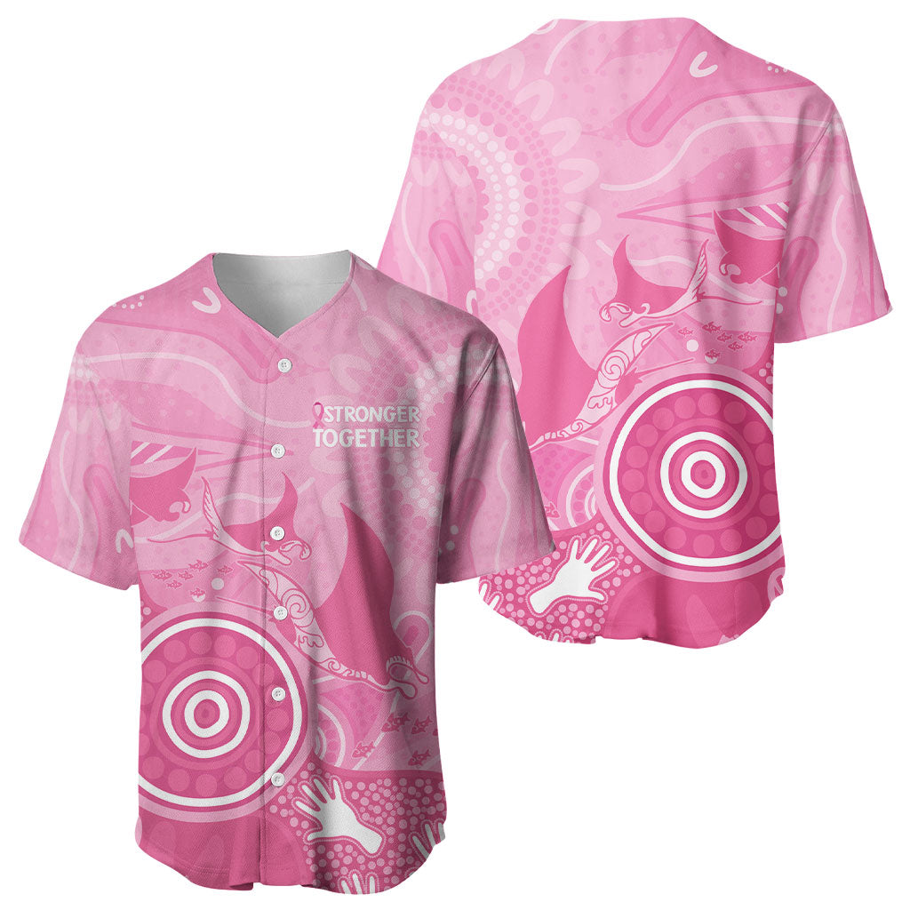 Australia Breast Cancer Support Baseball Jersey Pink Ribbon Manta Ray Aboriginal Art