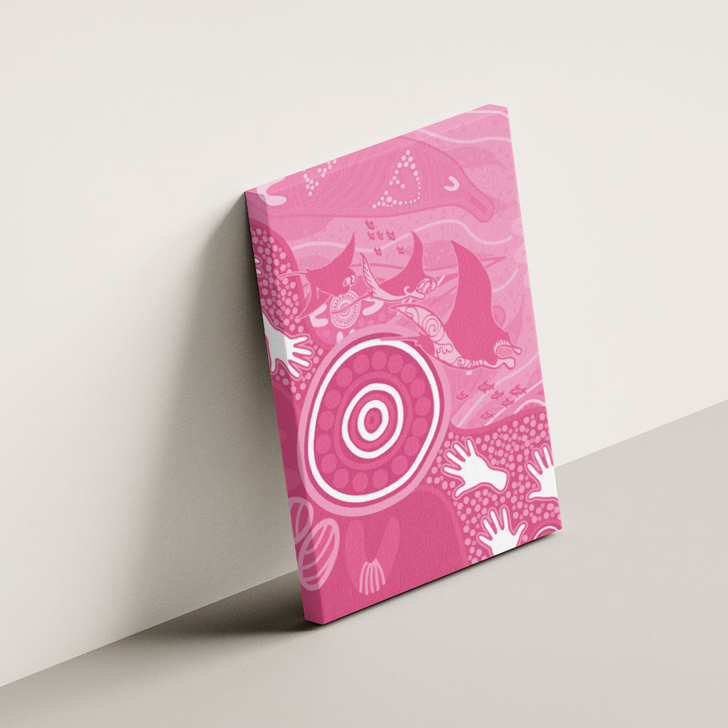 Australia Breast Cancer Support Canvas Wall Art Pink Ribbon Manta Ray Aboriginal Art