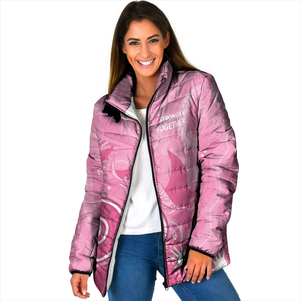 Australia Breast Cancer Support Padded Jacket Pink Ribbon Manta Ray Aboriginal Art